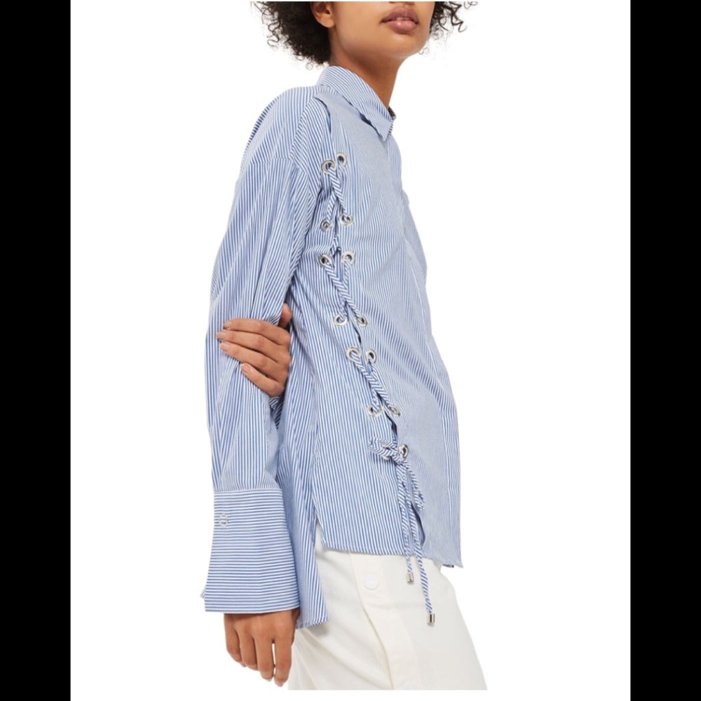 Topshop Striped Lace Up Shirt. SZ 4
